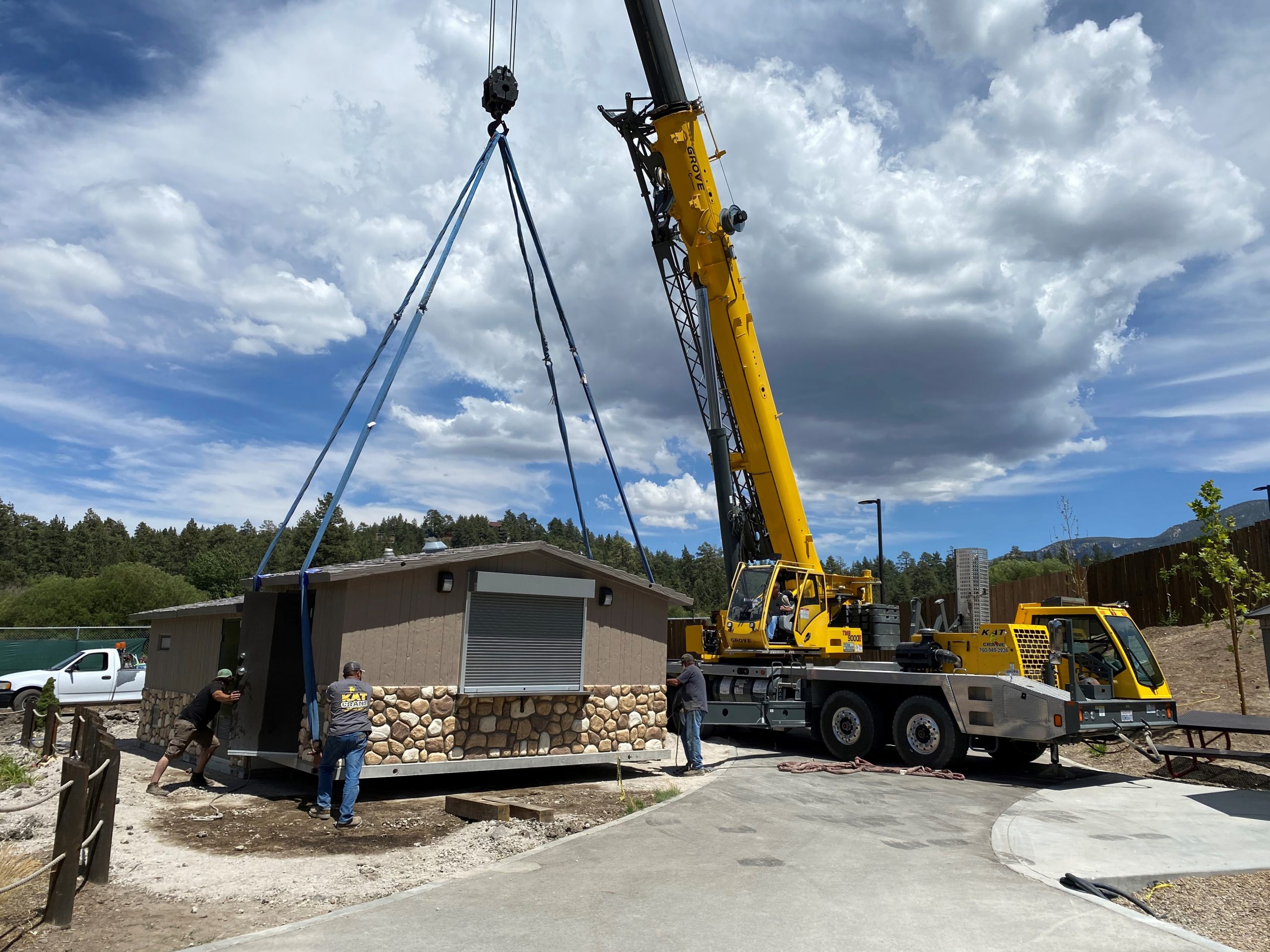 Crane installing new restroom and snack bar at the Zoo